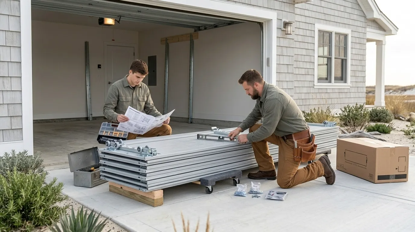 Wood-look composite garage door